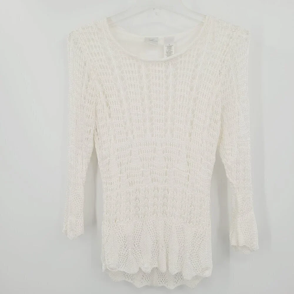 Emma James Ecru Crochet Lace Fishnet Sweater